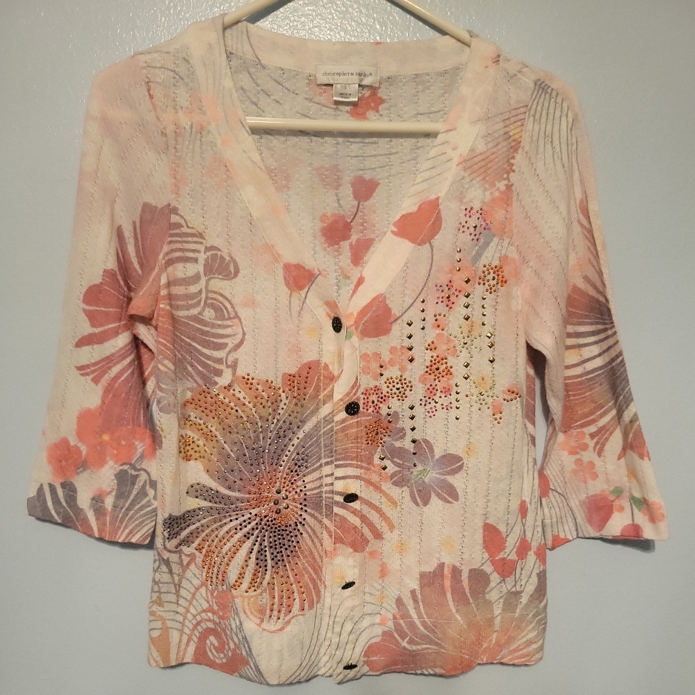 Womens gently used Christopher And Banks 4 button Embroidered top. Small